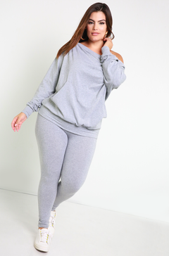 Gray Over The Shoulder Sweater & Legging Set Plus Sizes