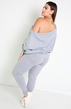 Gray Over The Shoulder Sweater & Legging Set Plus Sizes