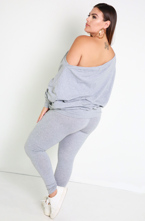 Gray Over The Shoulder Sweater & Legging Set Plus Sizes