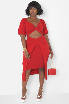 Red Cut Out Bodycon Midi Dress Plus Sizes