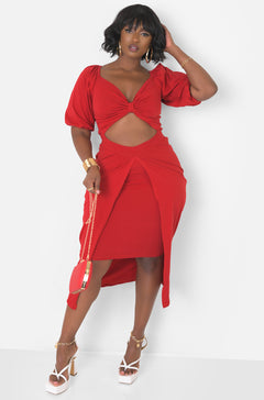 Red Cut Out Bodycon Midi Dress Plus Sizes