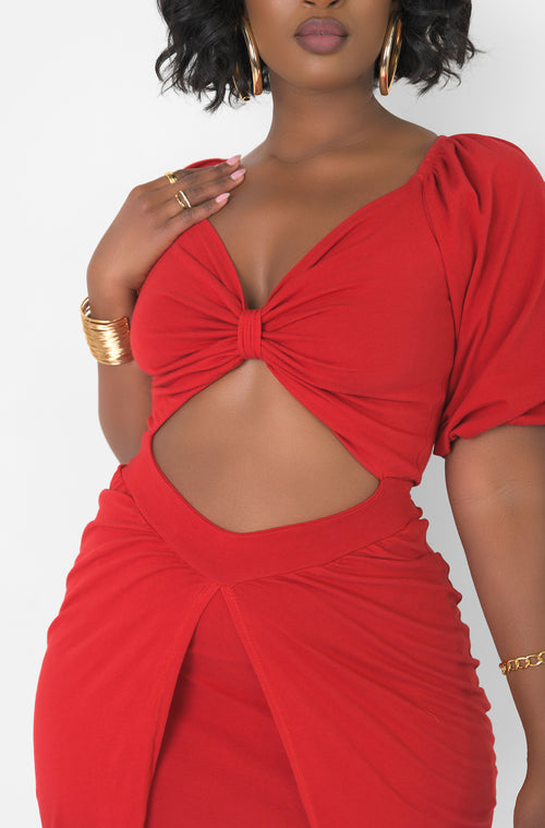 Red Cut Out Bodycon Midi Dress Plus Sizes