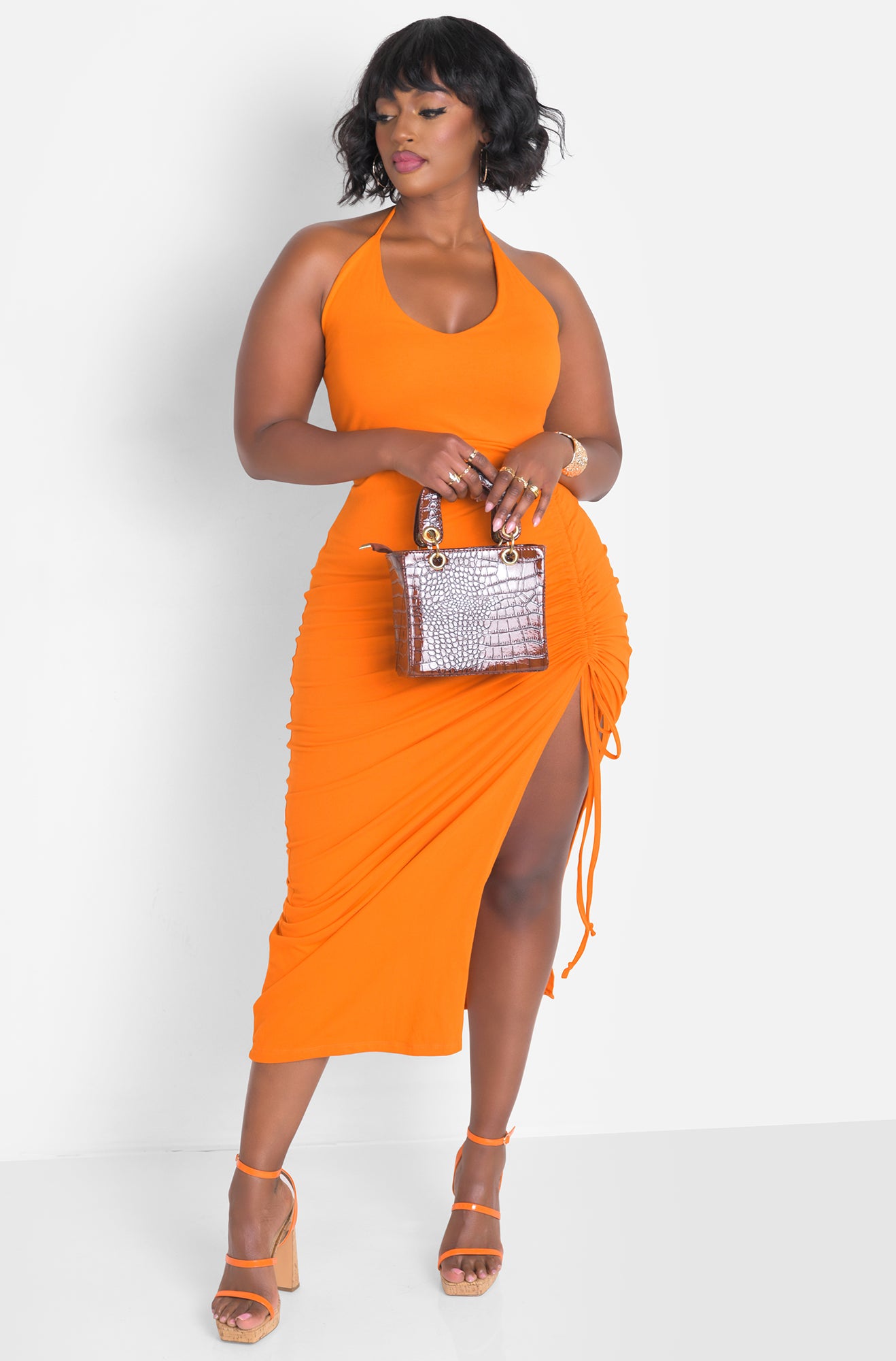 Orange Sky High Ruched Maxi Dress Plus Sizes