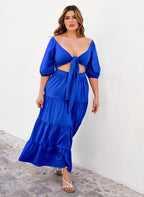 Temptation Cut Out Tiered Maxi A Line Dress - Royal Blue