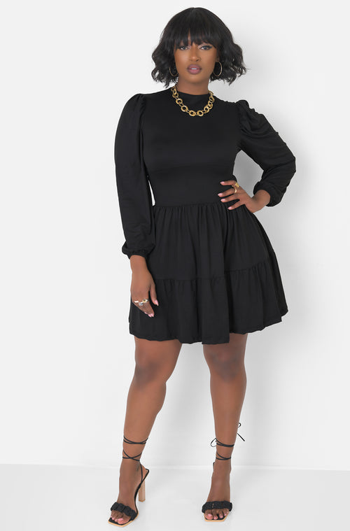Black Oversized Sleeve Skater Mini Dress Plus Sizes
