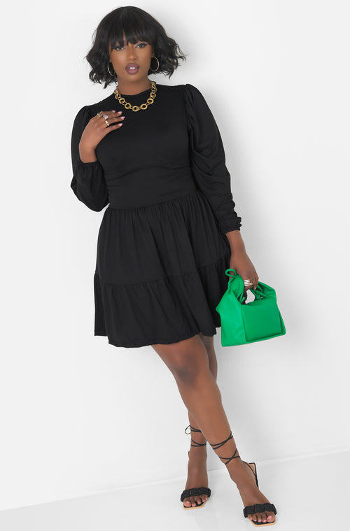 Black Oversized Sleeve Skater Mini Dress Plus Sizes