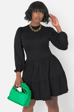 Black Oversized Sleeve Skater Mini Dress Plus Sizes