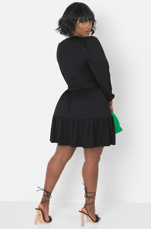 Black Oversized Sleeve Skater Mini Dress Plus Sizes