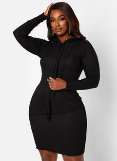 Top Tier Ribbed Exposed Seam Hooded Mini Bodycon Dress