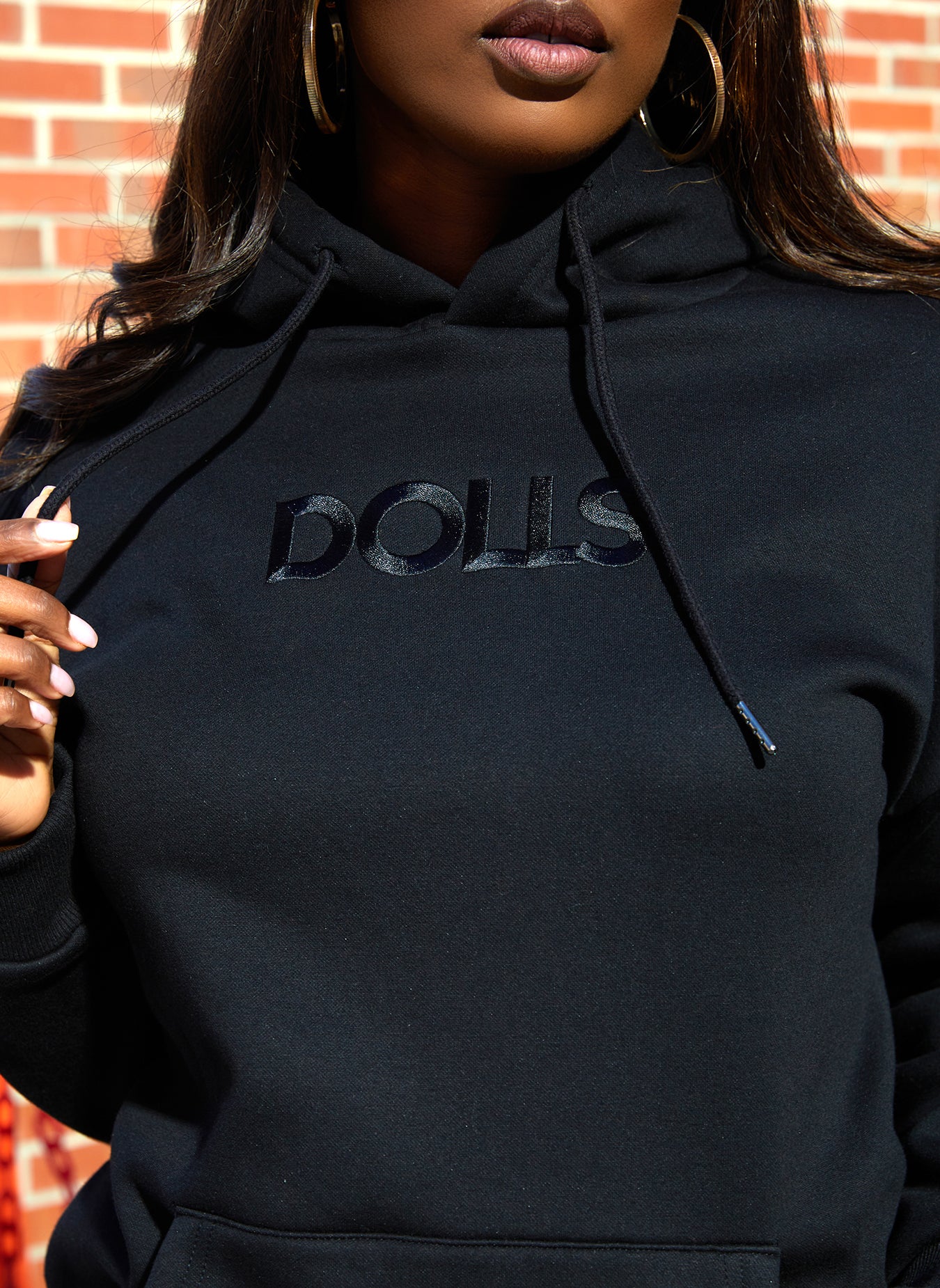 Black Total Doll Monogrammed Hooded Sweatshirt W. Pocket Plus Sizes