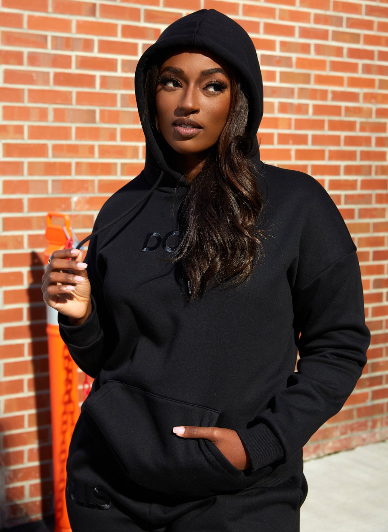 Black Total Doll Monogrammed Hooded Sweatshirt W. Pocket Plus Sizes