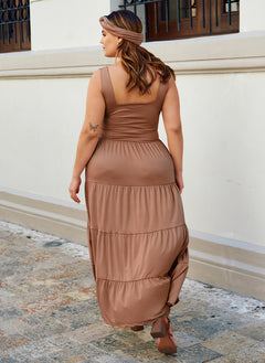 Unwind Tiered Maxi Skater Dress W. Turban - Mocha