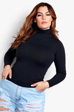 Black Plus Size Turtleneck Long Sleeve Top