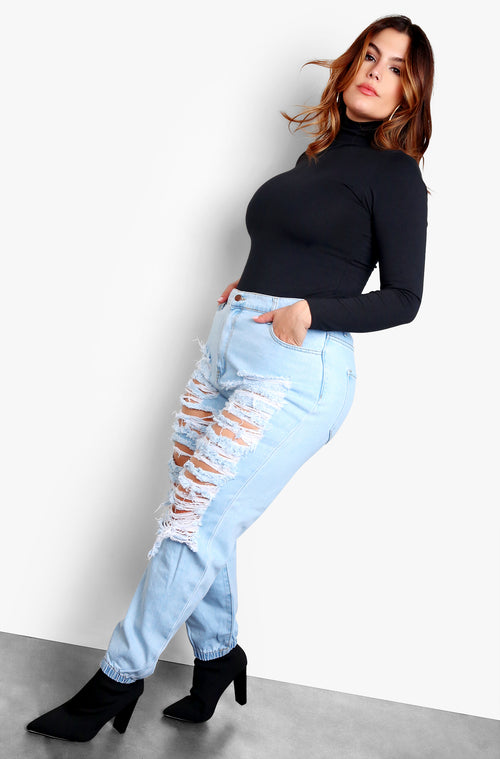 Black Plus Size Turtleneck Long Sleeve Top
