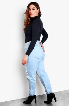 Black Plus Size Turtleneck Long Sleeve Top