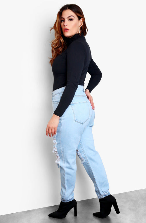 Black Plus Size Turtleneck Long Sleeve Top