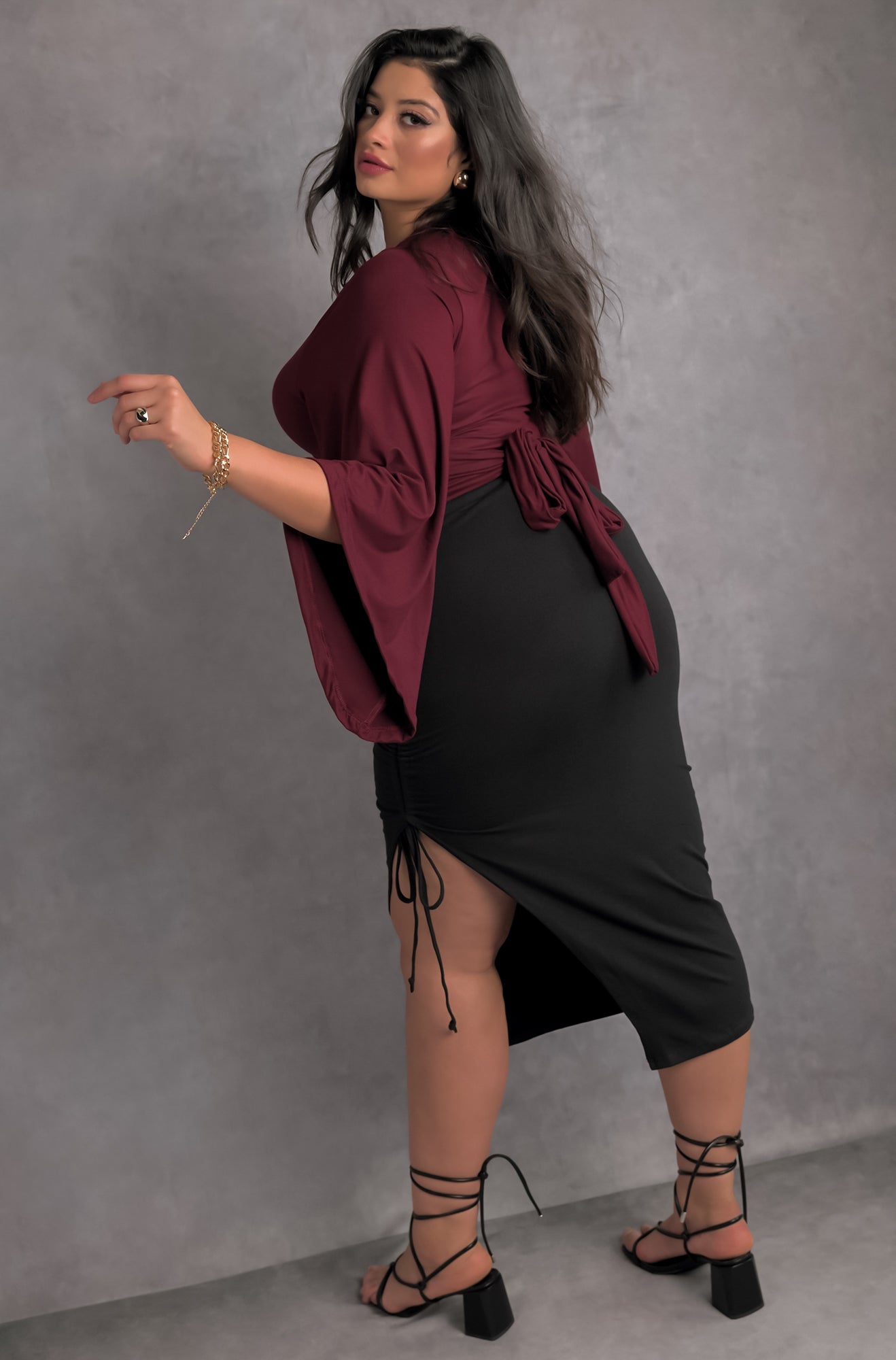 Black Ruched Midi Skirt Plus Sizes
