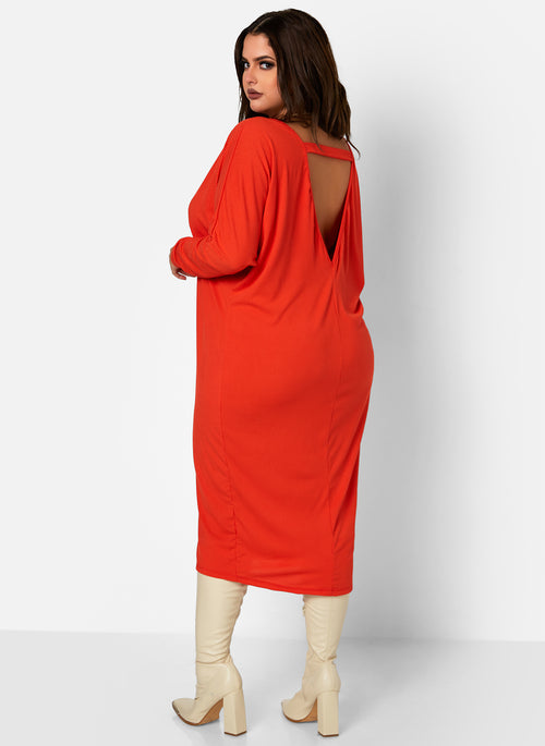 Adore You Ribbed Oversized Open Back Midi Dress