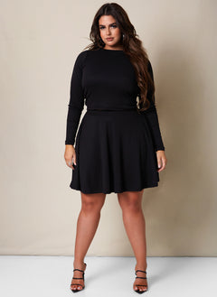 Afternoon Chill Ribbed Mini Skater Skirt W. Pockets
