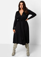 All At Once Wrap Skater Midi Dress - Black