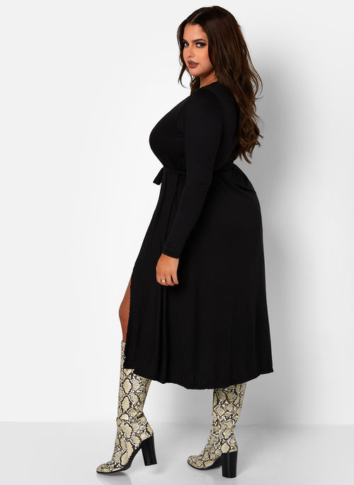 All At Once Wrap Skater Midi Dress - Black