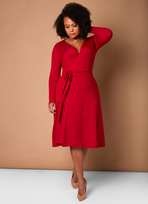 Red All At Once Wrap Skater Maxi Dress Plus Sizes