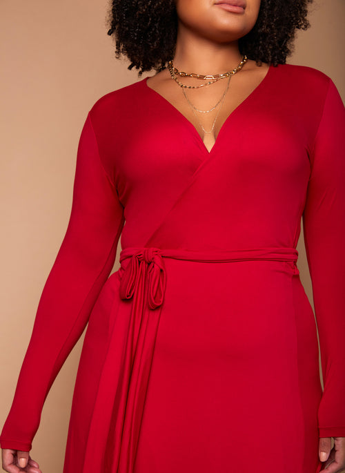 Red All At Once Wrap Skater Maxi Dress Plus Sizes