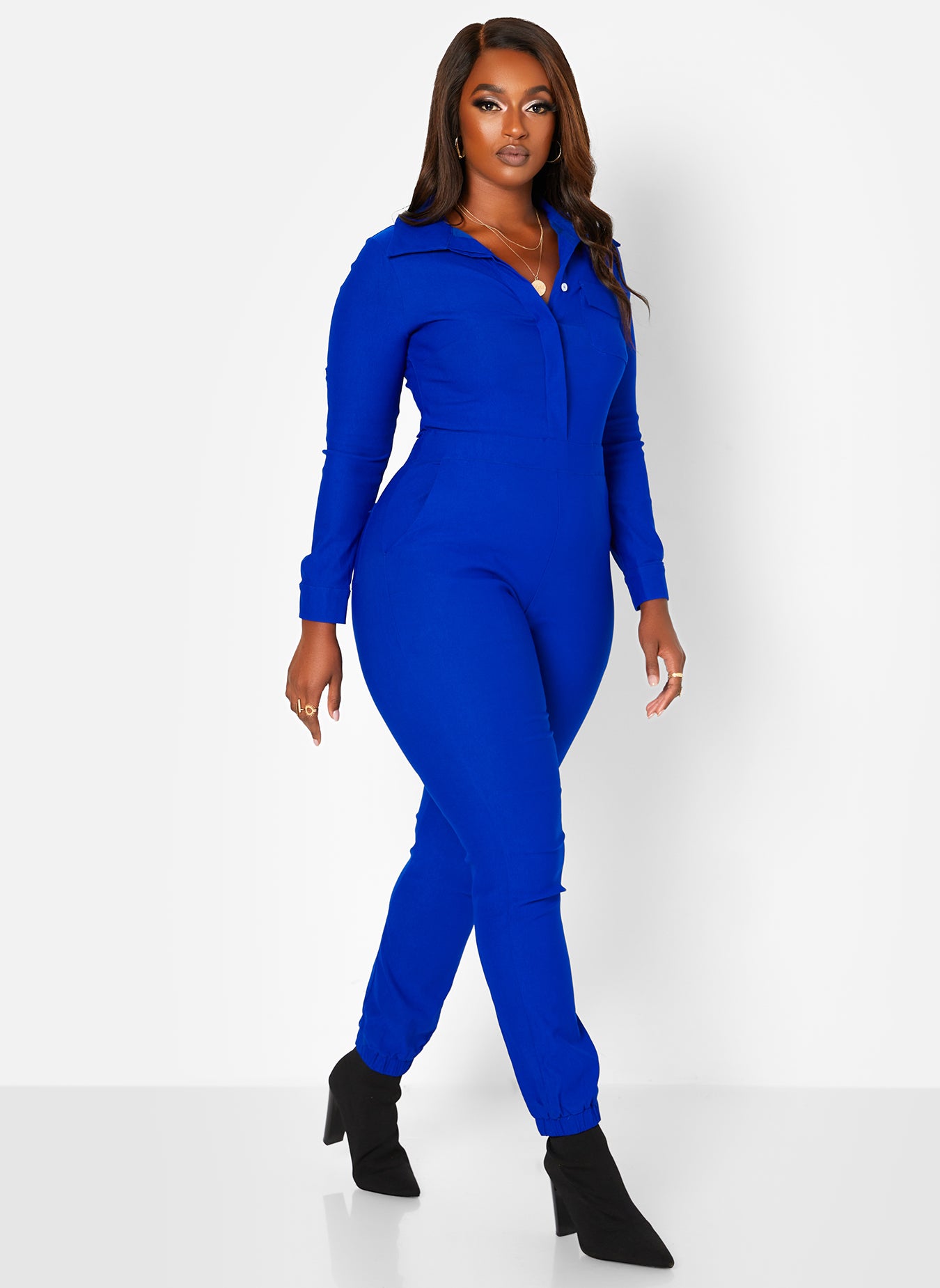 Royal Blue All Nighter Cargo Jumpsuit W. Pockets Plus Sizes