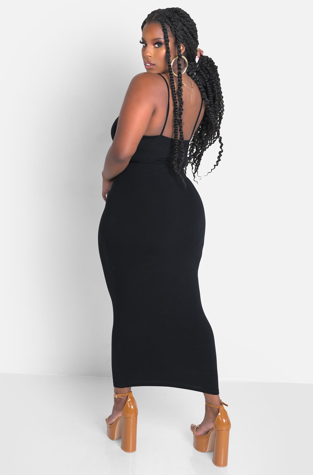 Black V-Neck Midi Dress & Cardigan Set Plus Sizes