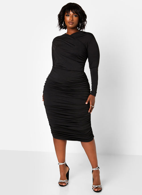 Anything You Want Long Sleeve Ruched Midi Bodycon Dress