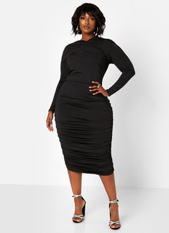 Anything You Want Long Sleeve Ruched Midi Bodycon Dress