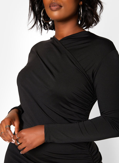 Anything You Want Long Sleeve Ruched Midi Bodycon Dress