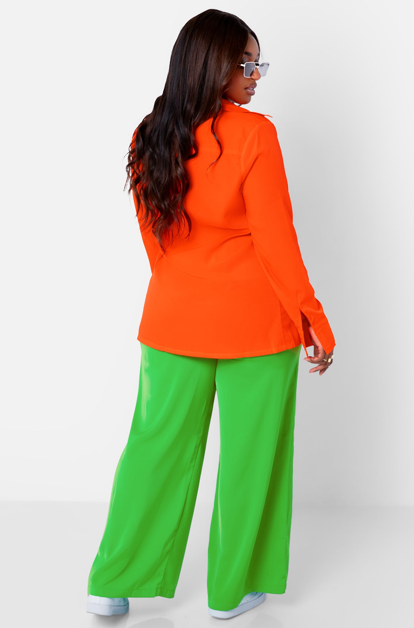 Orange Avery Collared Button Down Blouse Plus Sizes