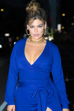 Get Loud Plunge Neckline Bodysuit - Sapphire Blue