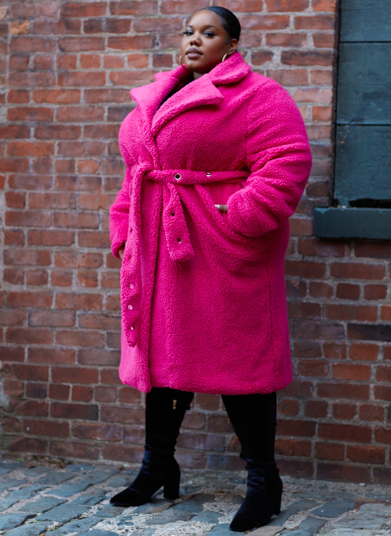 Fuchsia Baby, Its Cold Belted Teddy Coat Plus Sizes