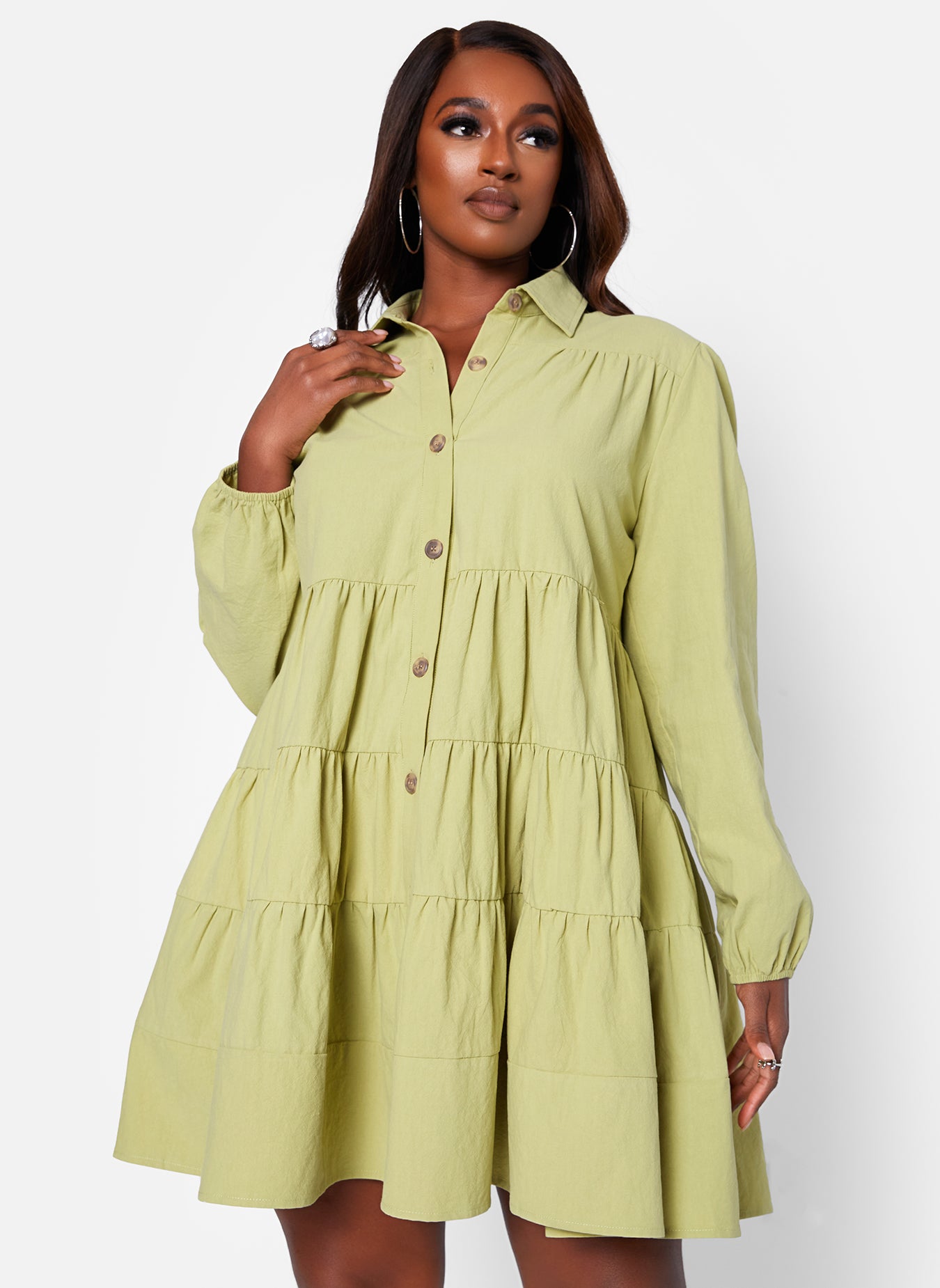 Chartreuse Back To Work Oversized Layered Mini Dress Plus Sizes