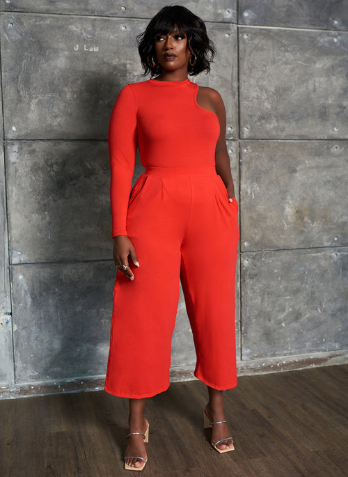 Baddie Cold Shoulder Bodysuit - Red