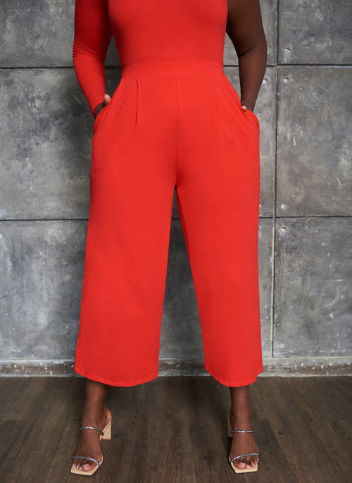 Essential Cropped Wide Leg Pants - Red