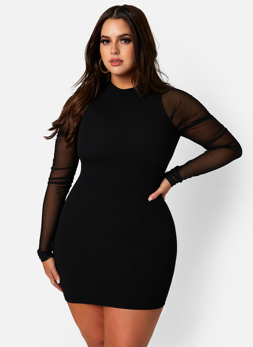 Believe Me Mesh Long Sleeve Mini Bodycon Dress