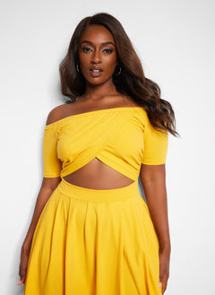 Bonnie Off Shoulder Cut Out Midi Skater Dress