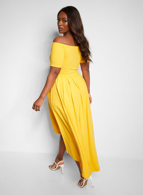 Bonnie Off Shoulder Cut Out Midi Skater Dress