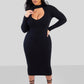 Black Caught You Keyhole Long Sleeve Bodycon Midi Dress