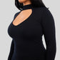 Black Caught You Keyhole Long Sleeve Bodycon Midi Dress