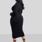 Black Caught You Keyhole Long Sleeve Bodycon Midi Dress