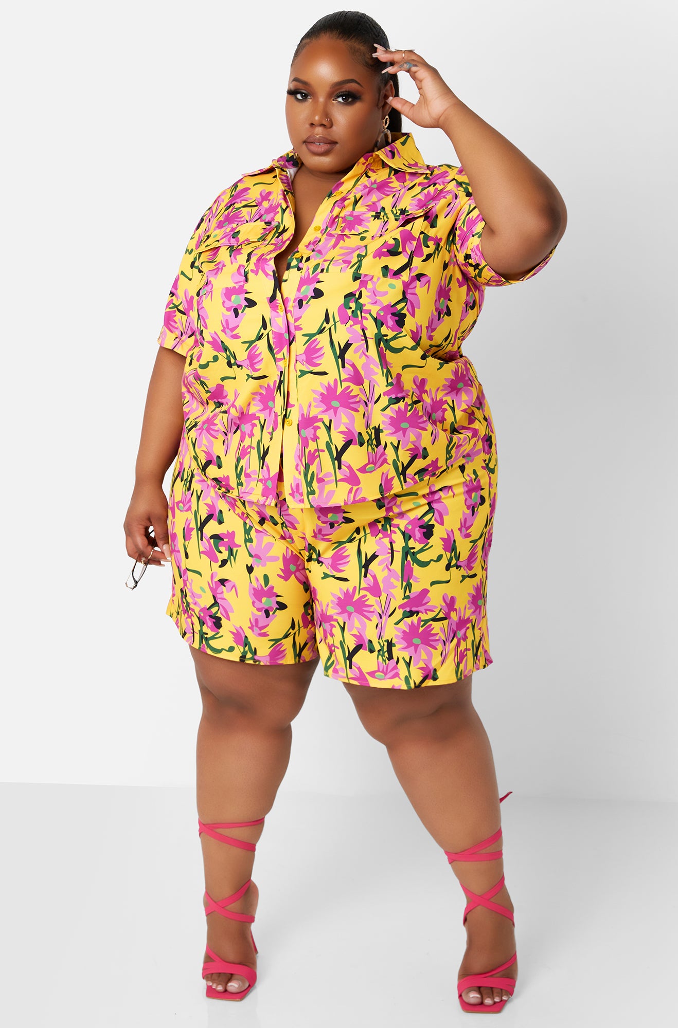 Yellow Center Of Attention Wide Leg Shorts Plus Sizes