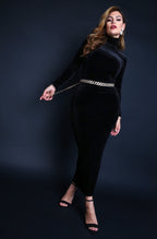 Black Plus Sizes Turtleneck Long Sleeve Bodycon Maxi Dress.