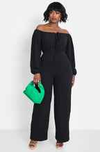 Black Plus Size Tie Front Long Sleeve Jumpsuit