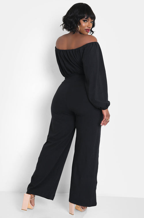 Black Plus Size Tie Front Long Sleeve Jumpsuit
