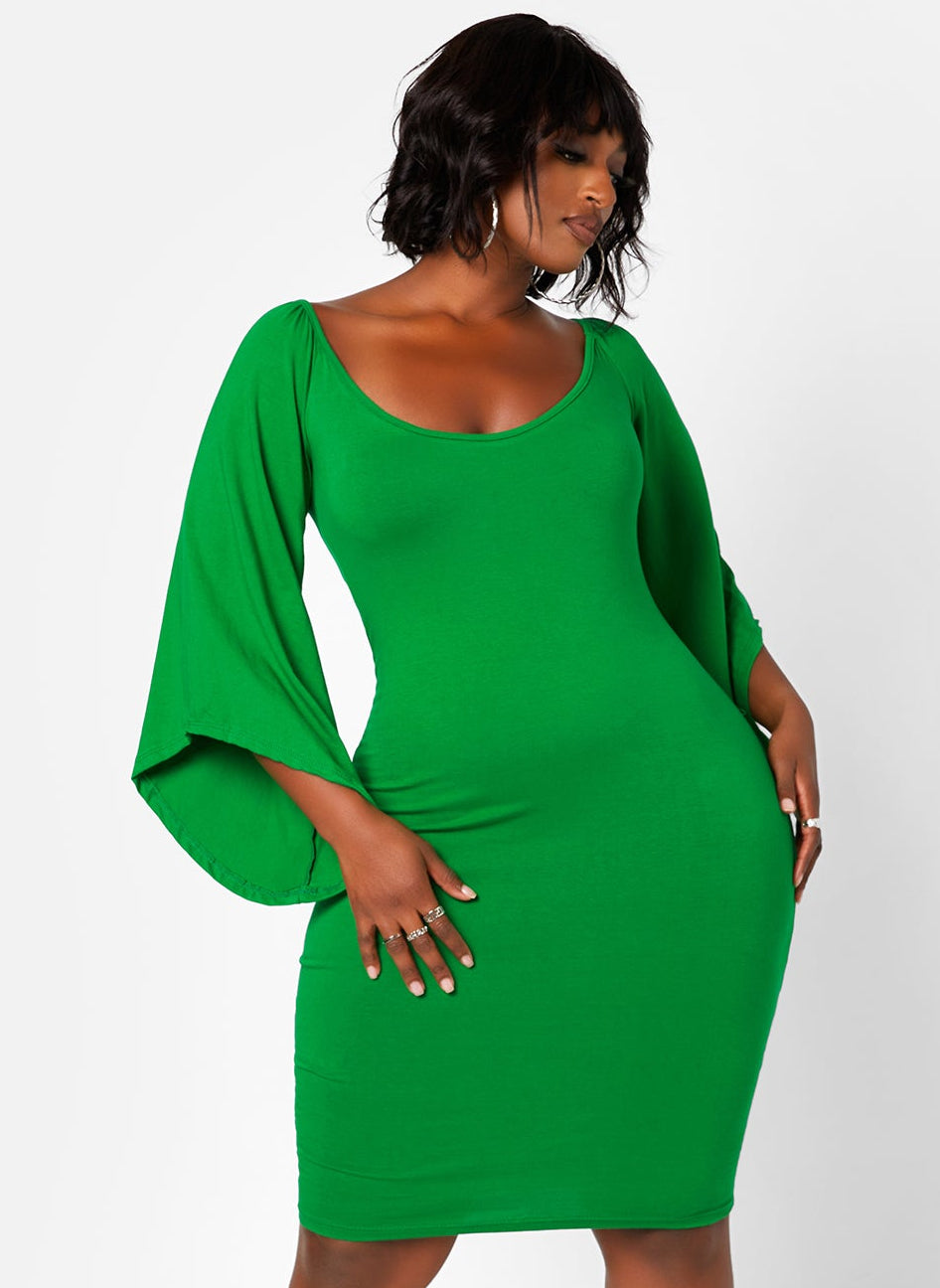 Charisma Scoop Neck Kimono Sleeve Mini Bodycon Dress