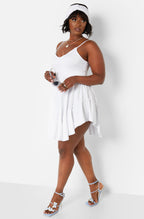 White V-Neck Skater Mini Dress w. Turban Plus Sizes